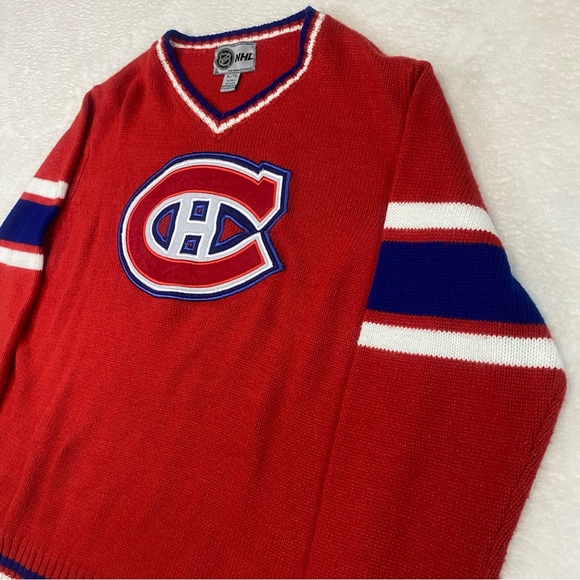 Vintage NHL Montreal Canadiens Knit Sweater Men's XL Red Embroidered Crest Logo - Picture 2 of 12